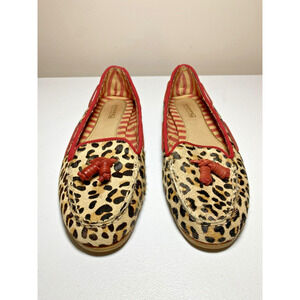 Sperry Leopard Print Loafers Womens 9M Calf Hair Tasseled Cheetah Mocassin Flats